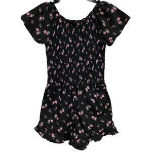 Star Ride Romper Charming Floral Kids Romper Black Pink Smocked Pockets
